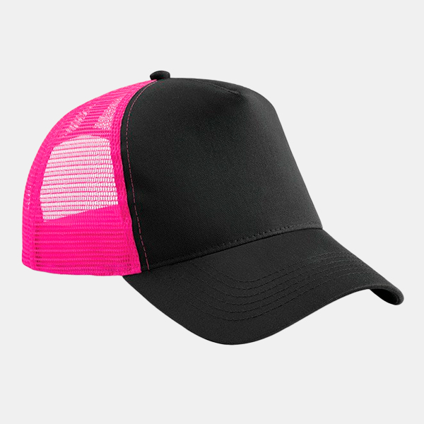 Gorra-Trucker-Camionero-Mitad-Malla-Beechfield-negro-fucsia