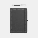 Libreta-A5-con-Tapa-Dura-de-Rayas-con-boligrafo-cuero-reciclado-ELEGANOTE-set-de-regalo-beige